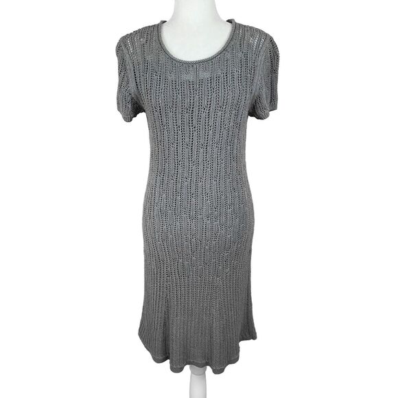 Theyskens’ Theory Klea Open Knit Dress Size M Gray Cotton Lined Short Sleeves - Picture 1 of 7
